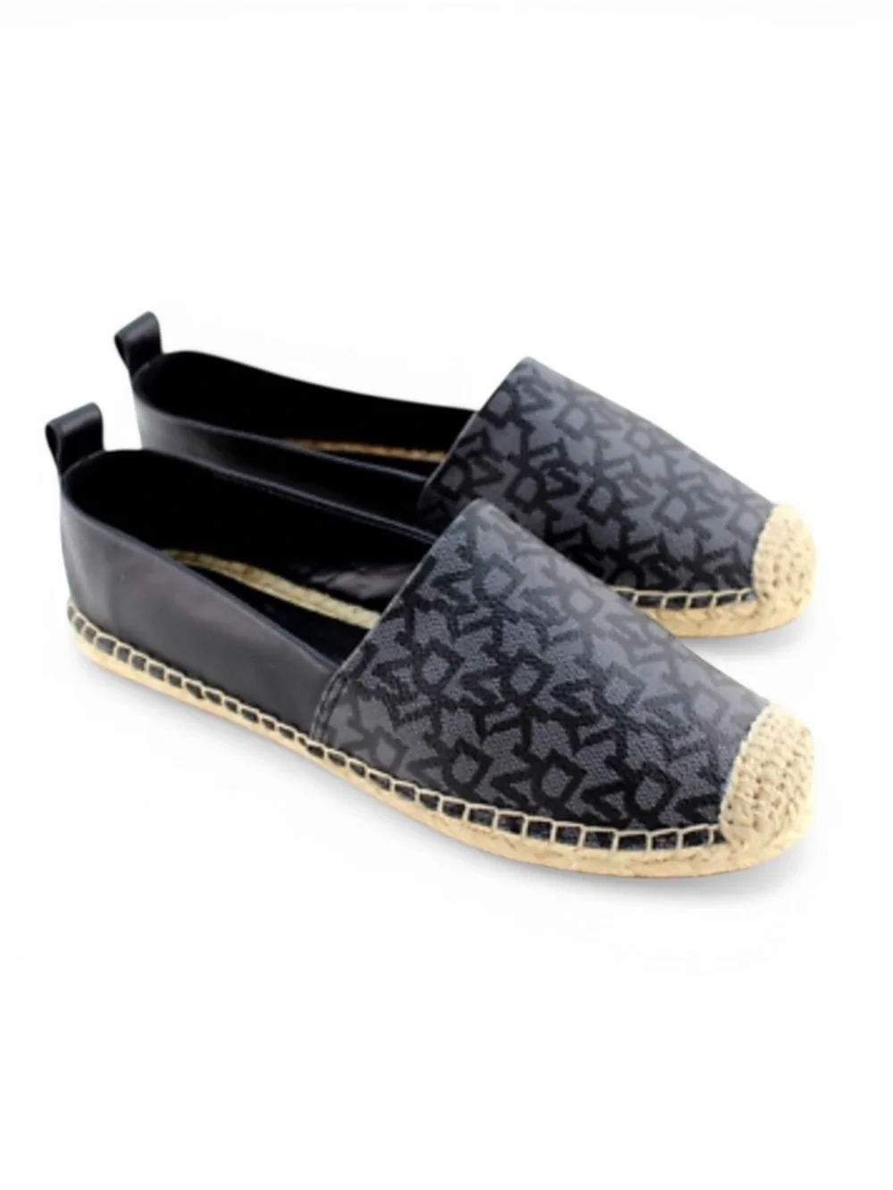 NEW DKNY Mali Repeat Logo Espadrille Loafer Flats Black Gray Women Size 7.5